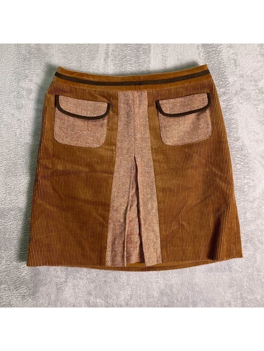 Ann Taylor LOFT Petites Corduroy Tweed Panel Skirt womens 8P Brown Retro Mod 70s - Picture 3 of 10